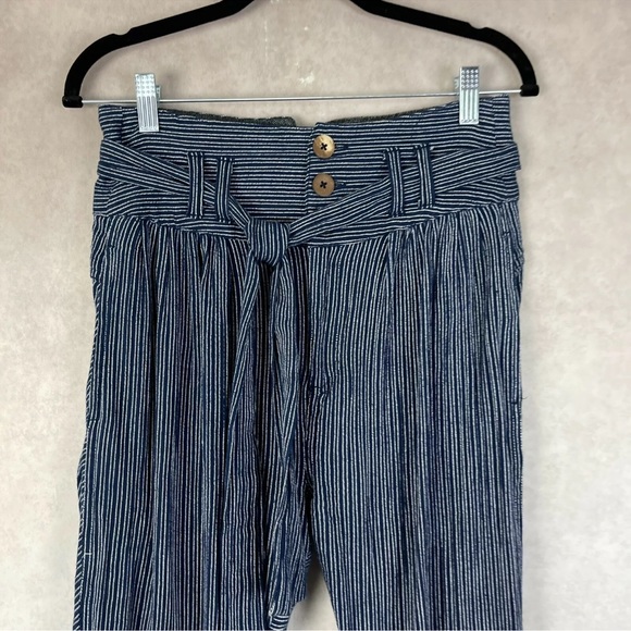 Free People Rumors Yarn Dye Stripe Paper Bag Pants Blue and White Striped - Picture 8 of 11